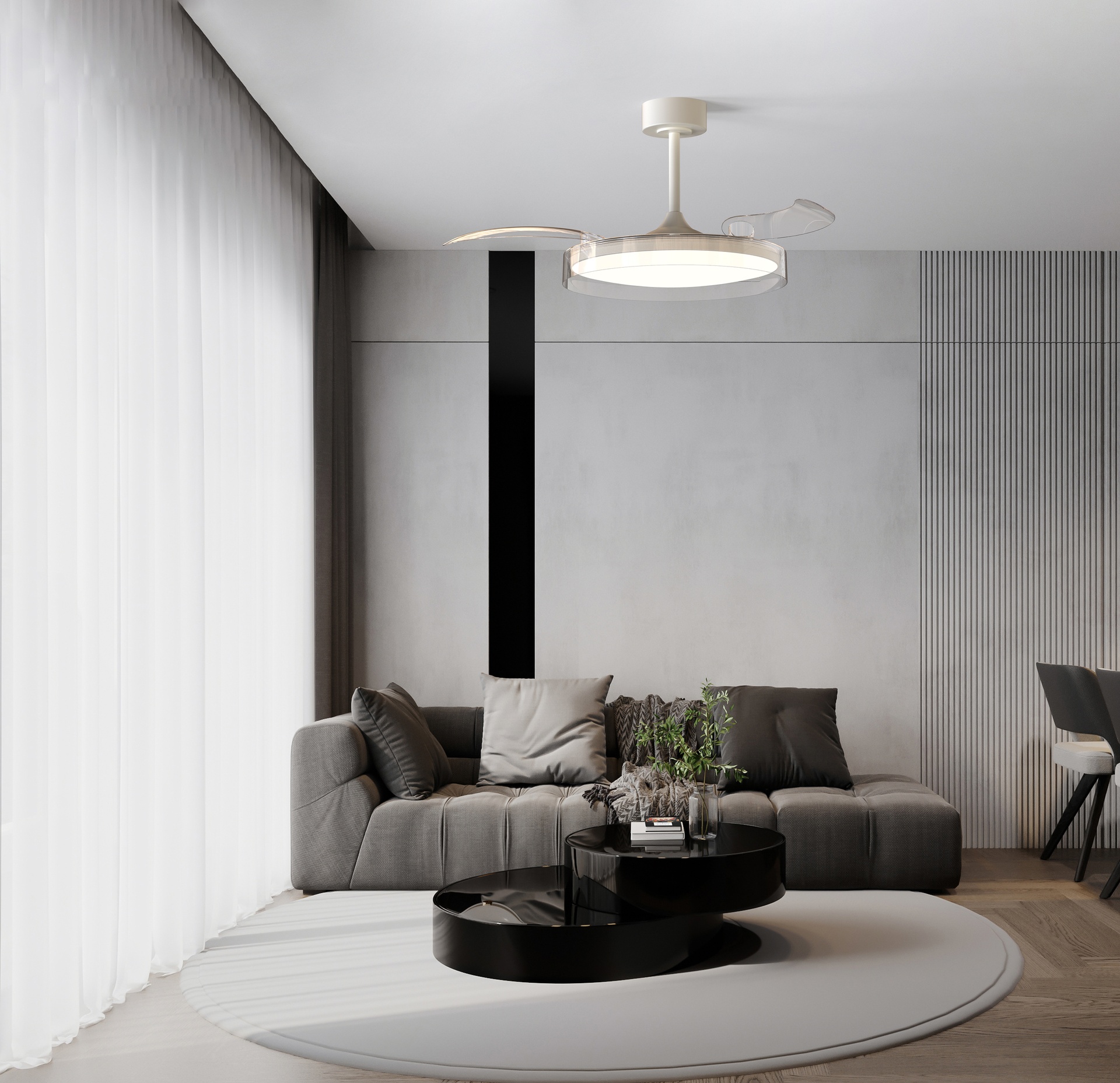 ***DES*** GLASS FAN * CEILING FAN - 53 cm WHITE-TRANSPARENTE