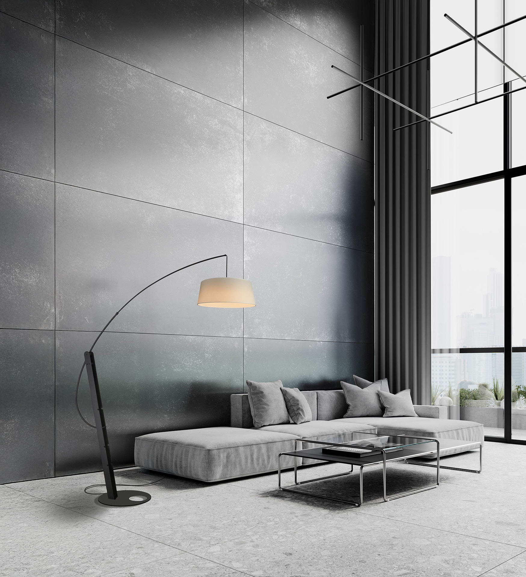 RICCA * Black Floor Lamp Base - Without Shade - Bulb Included