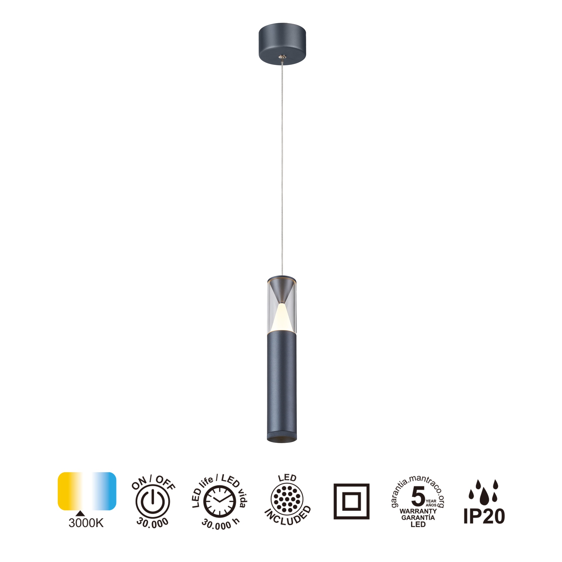 SPARK * LED PENDANT 1L 7W - DARK GREY