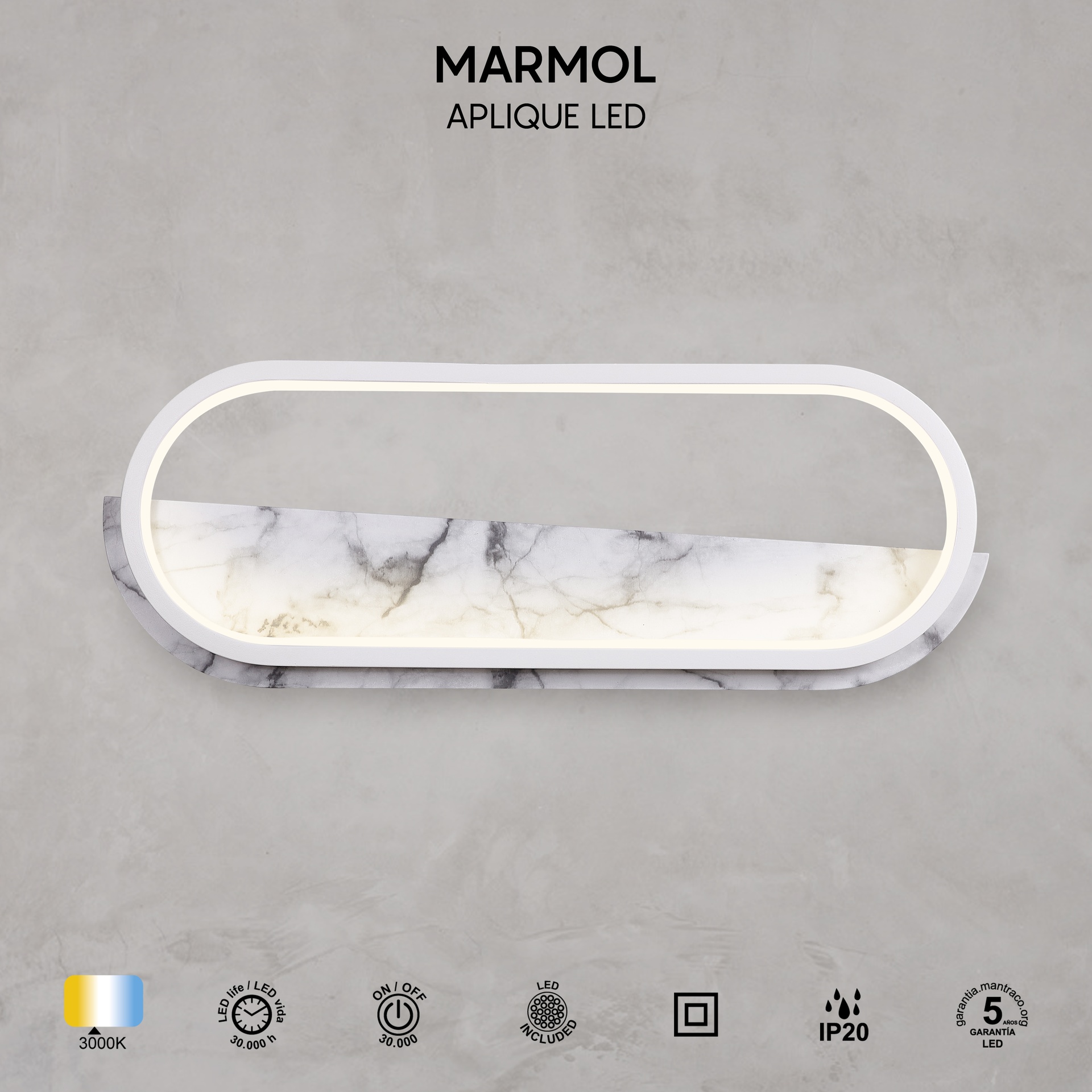 ***OFER/DES***  MARMOL * LED WALL LAMP 20W - 3000K - METAL + MARMOL