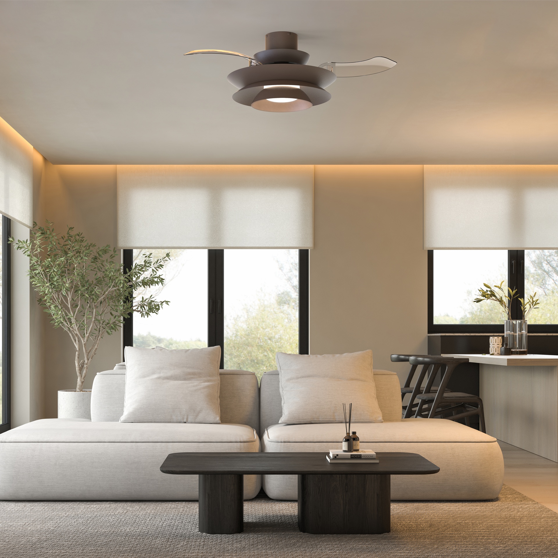 Aconcagua · Ventilador de aspas desplegables con luz · Café