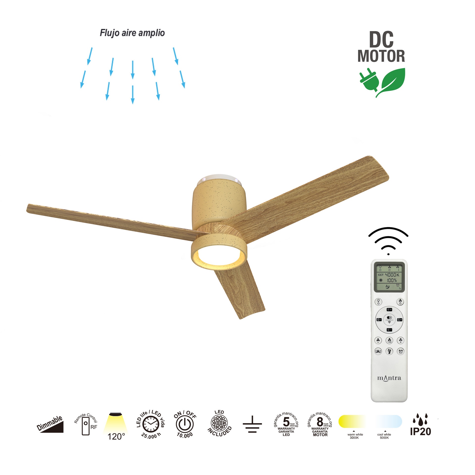 Cerámica M · Ceiling fan with light · Beige ceramic + Wood