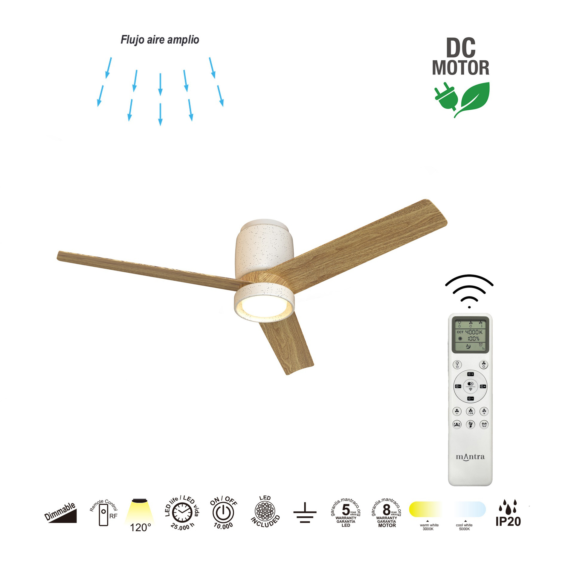 CERAMICA M * CEILING FAN  - White Ceramic+Wood