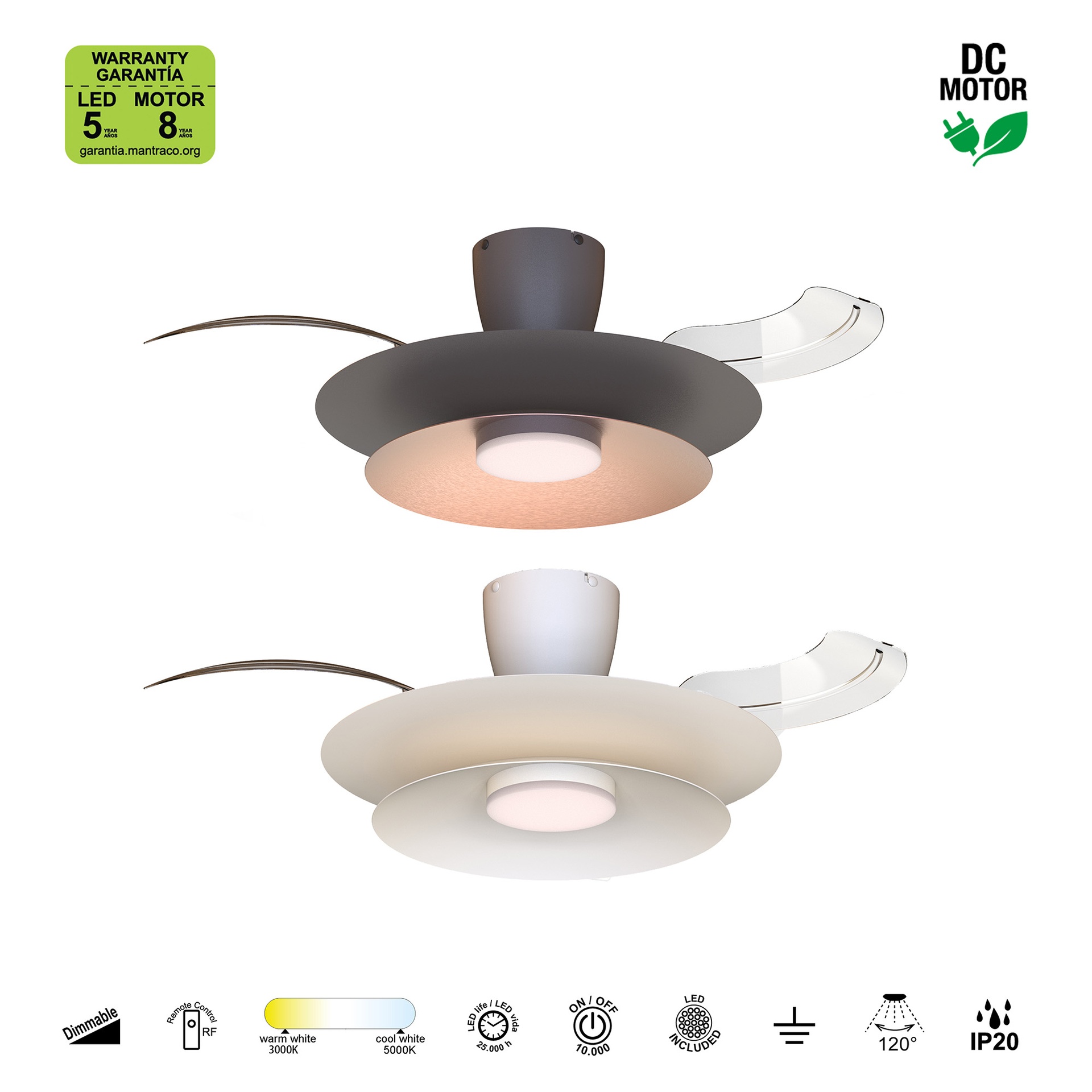 Patagonia · Ventilador de aspas desplegables con luz · Café / Cobre cepillado