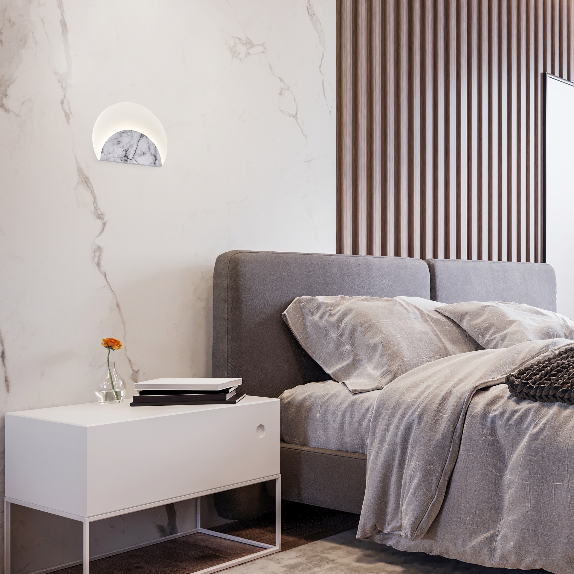 ***DES*** MARMO * APPLIQUE LED 12W - 3000K - MARMO BIANCO + CRISTALLO OPALE