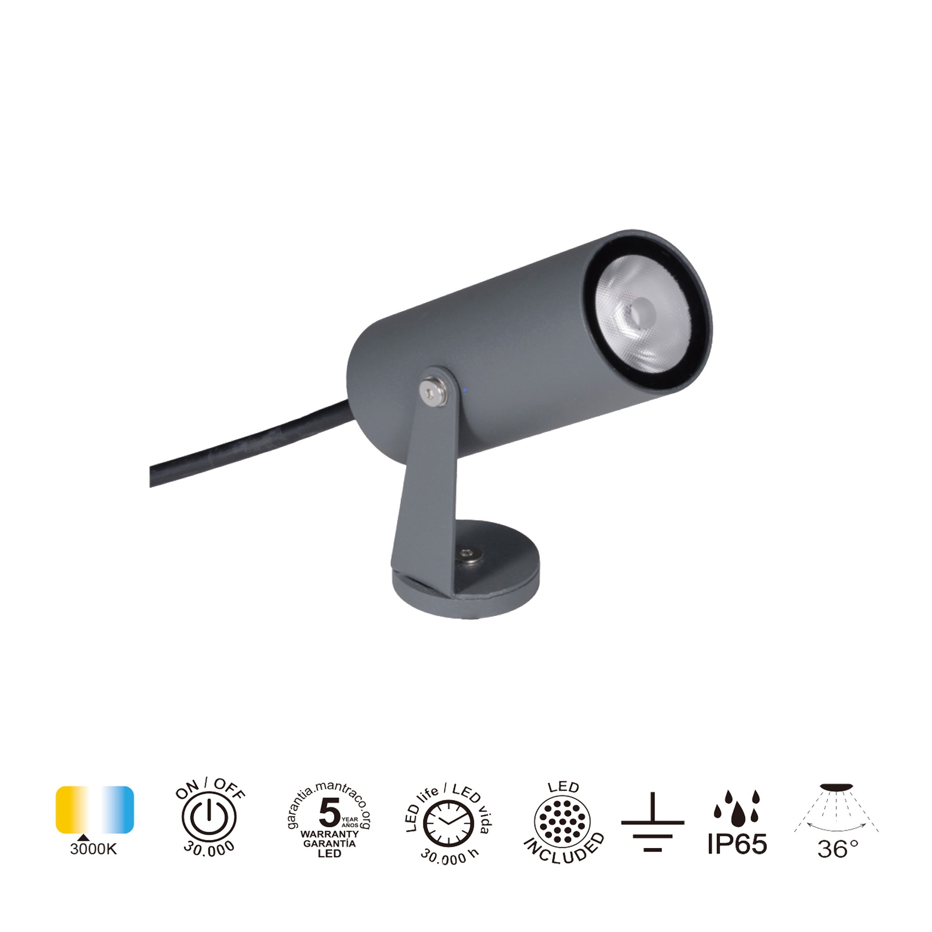 LOGAN * FOCO LED IP65 6W 3000K GRIS