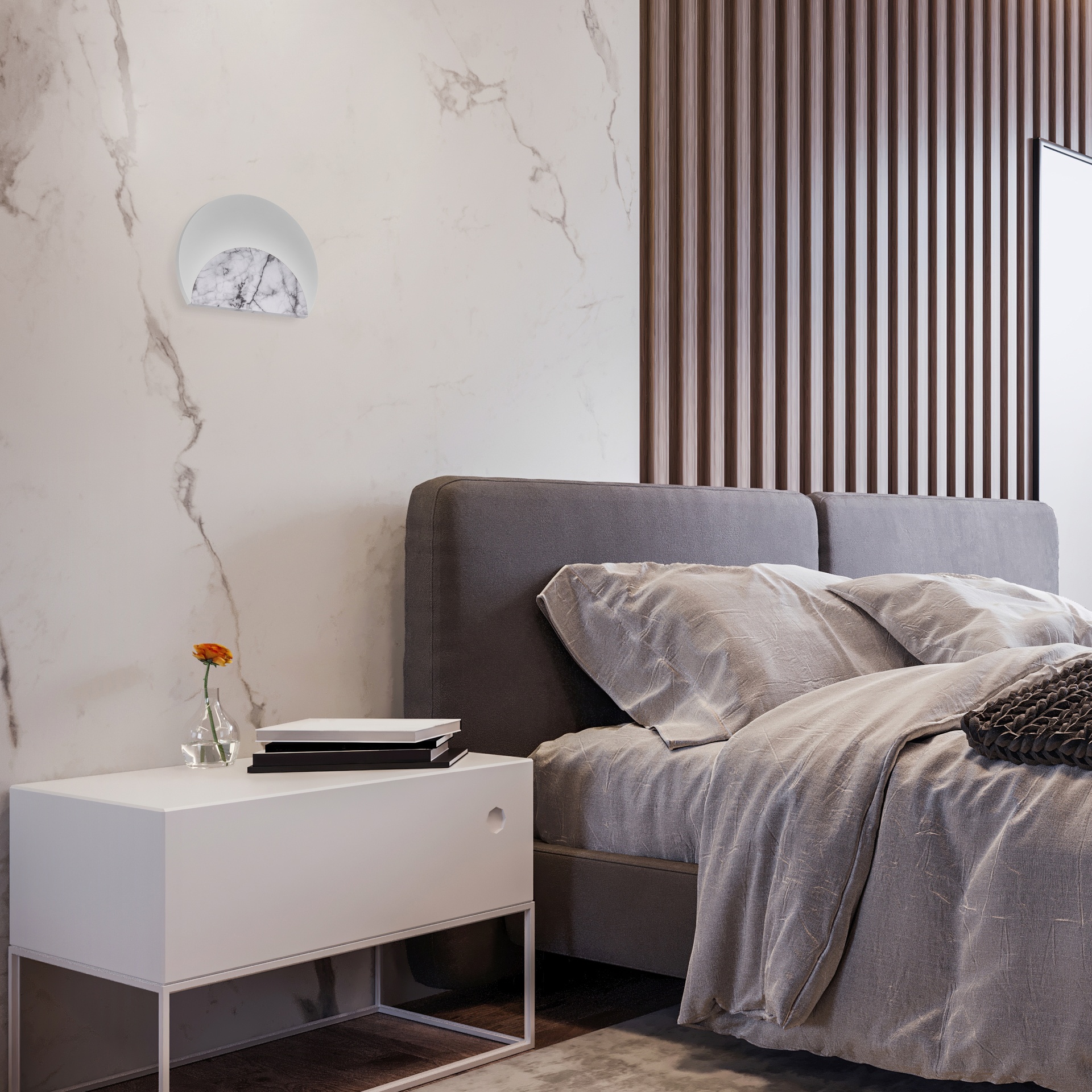 ***DES*** MARMO * APPLIQUE LED 12W - 3000K - MARMO BIANCO + CRISTALLO OPALE
