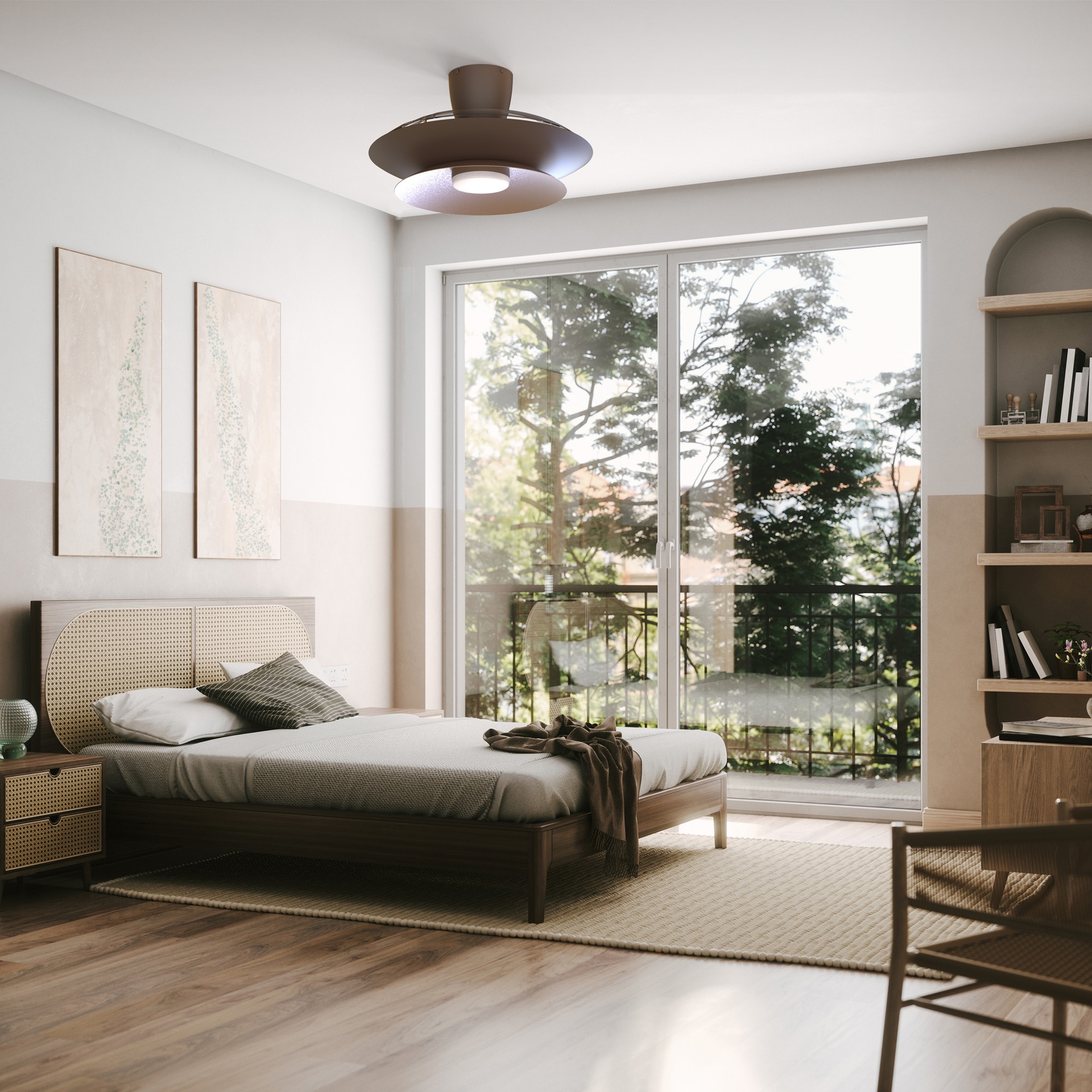 Patagonia · Ventilador de aspas desplegables con luz · Café / Cobre cepillado