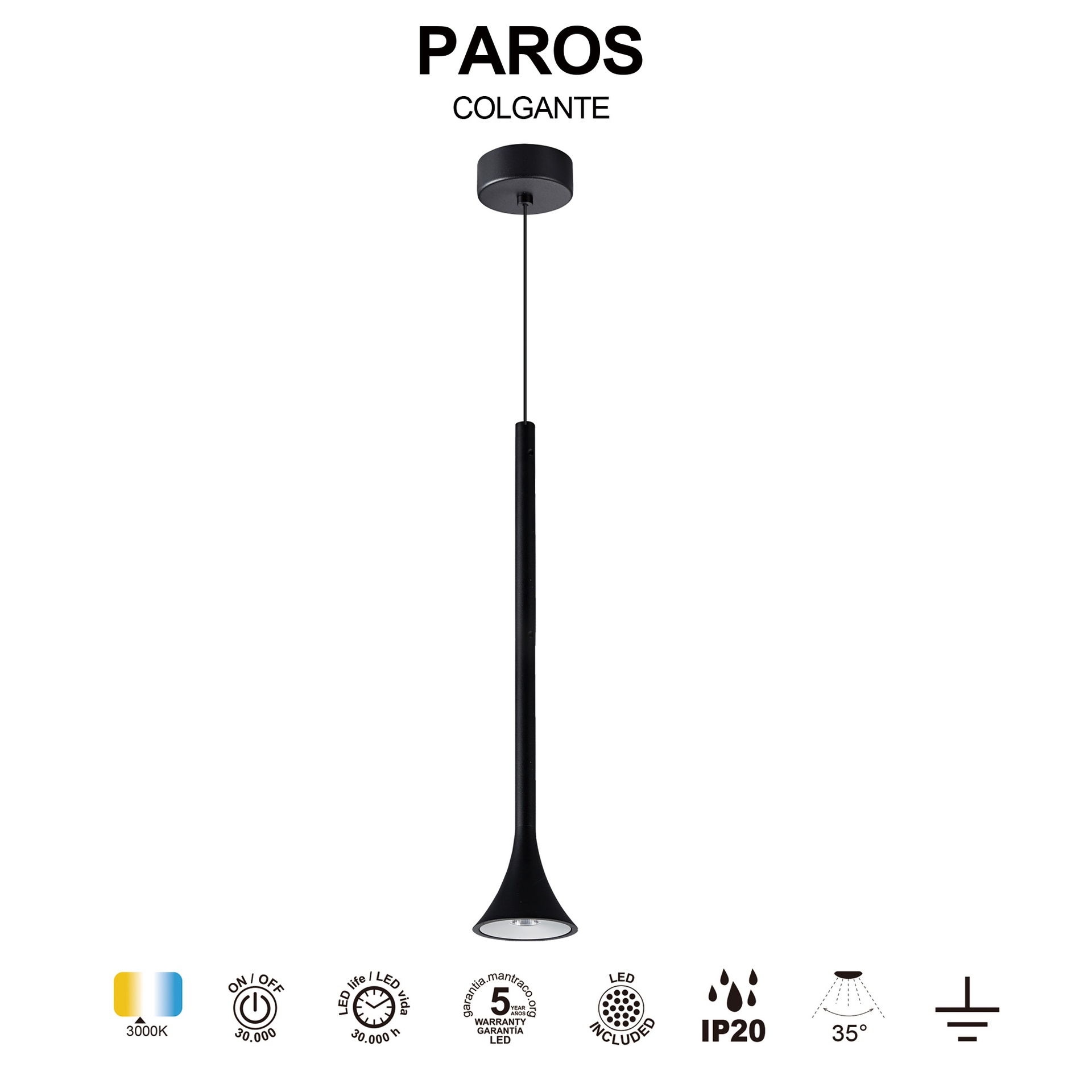 PAROS * PENDANT LED 5W 3000K BLACK