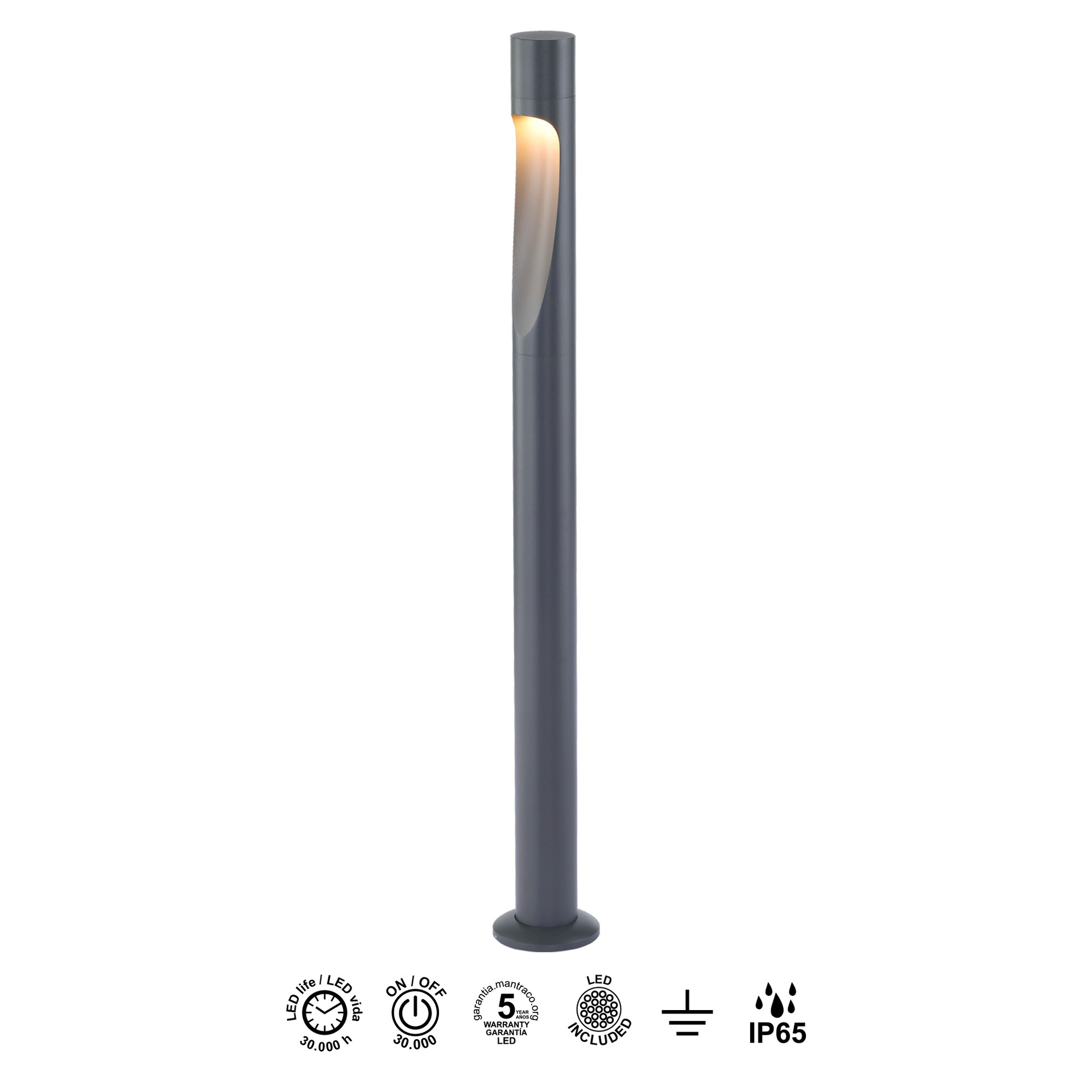 ARAN * PALETTO 80CM IP65 6W 3000K GRIGLIO SCURO