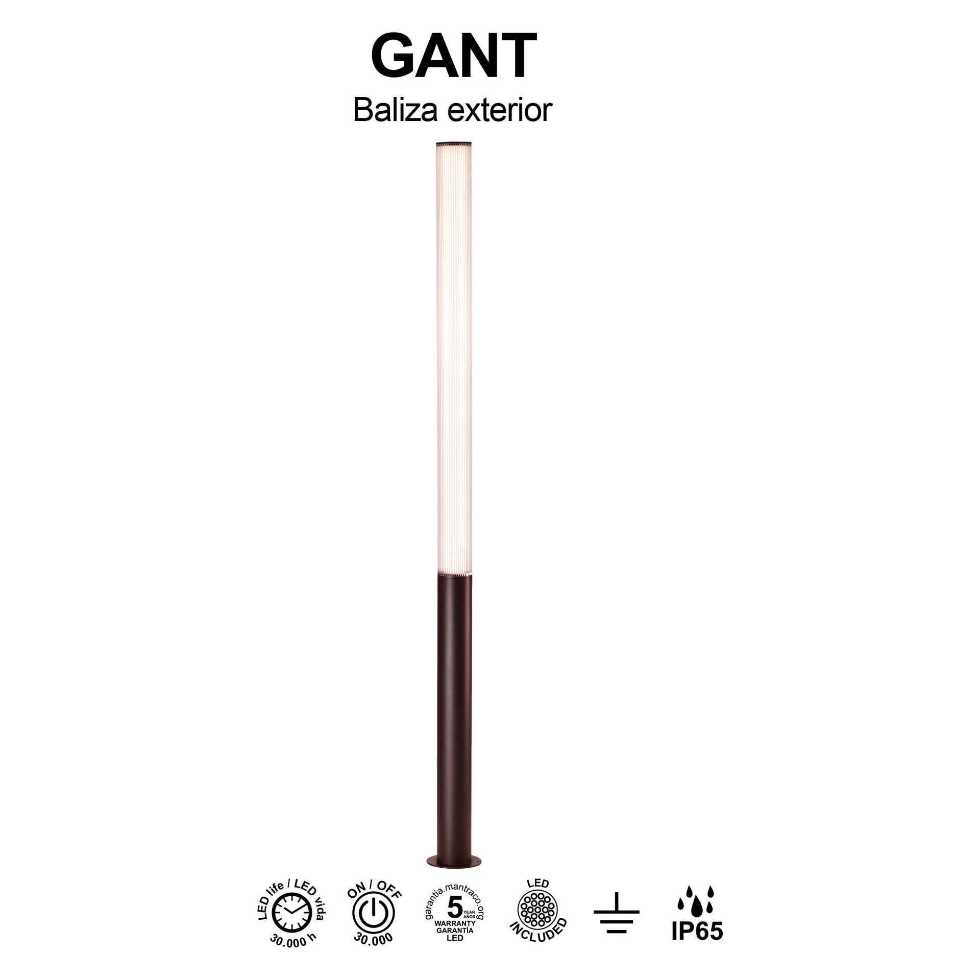 GANT * BOLLARD 205CM IP65 43W 3000K CORTEN