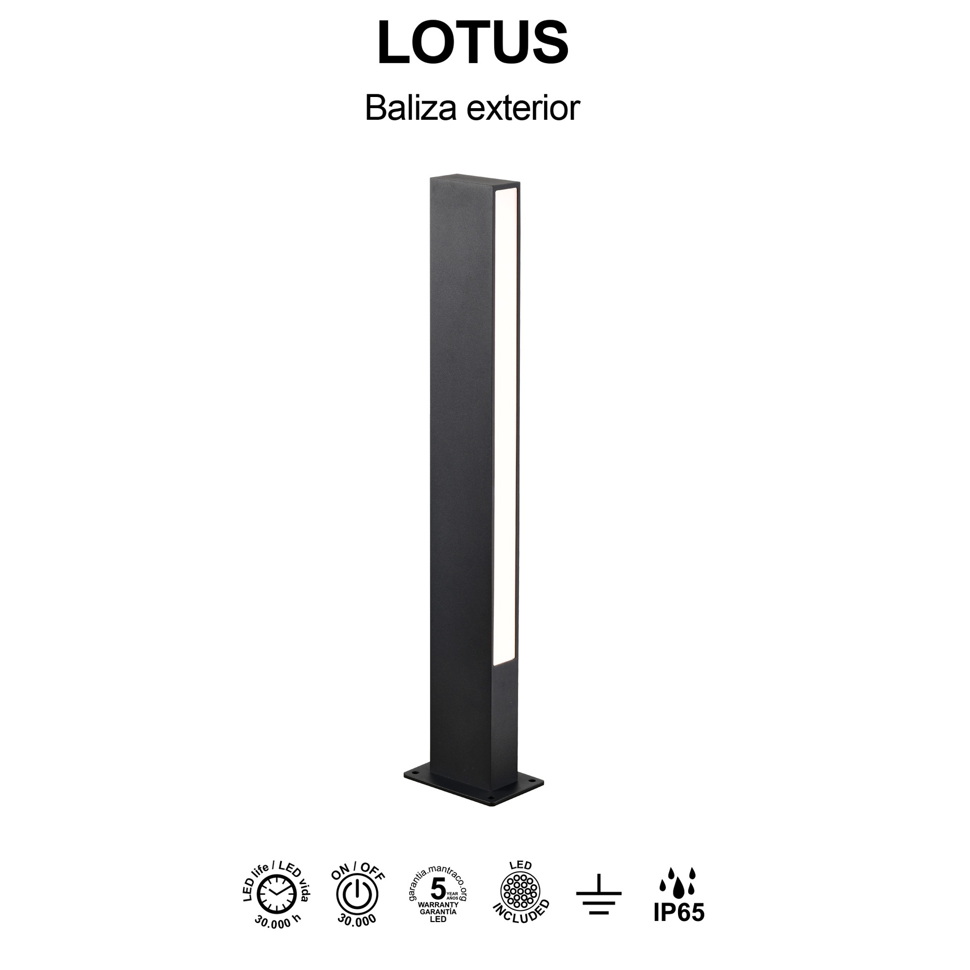LOTUS * BOLLARD 60CM IP65 10W 3000K BLACK
