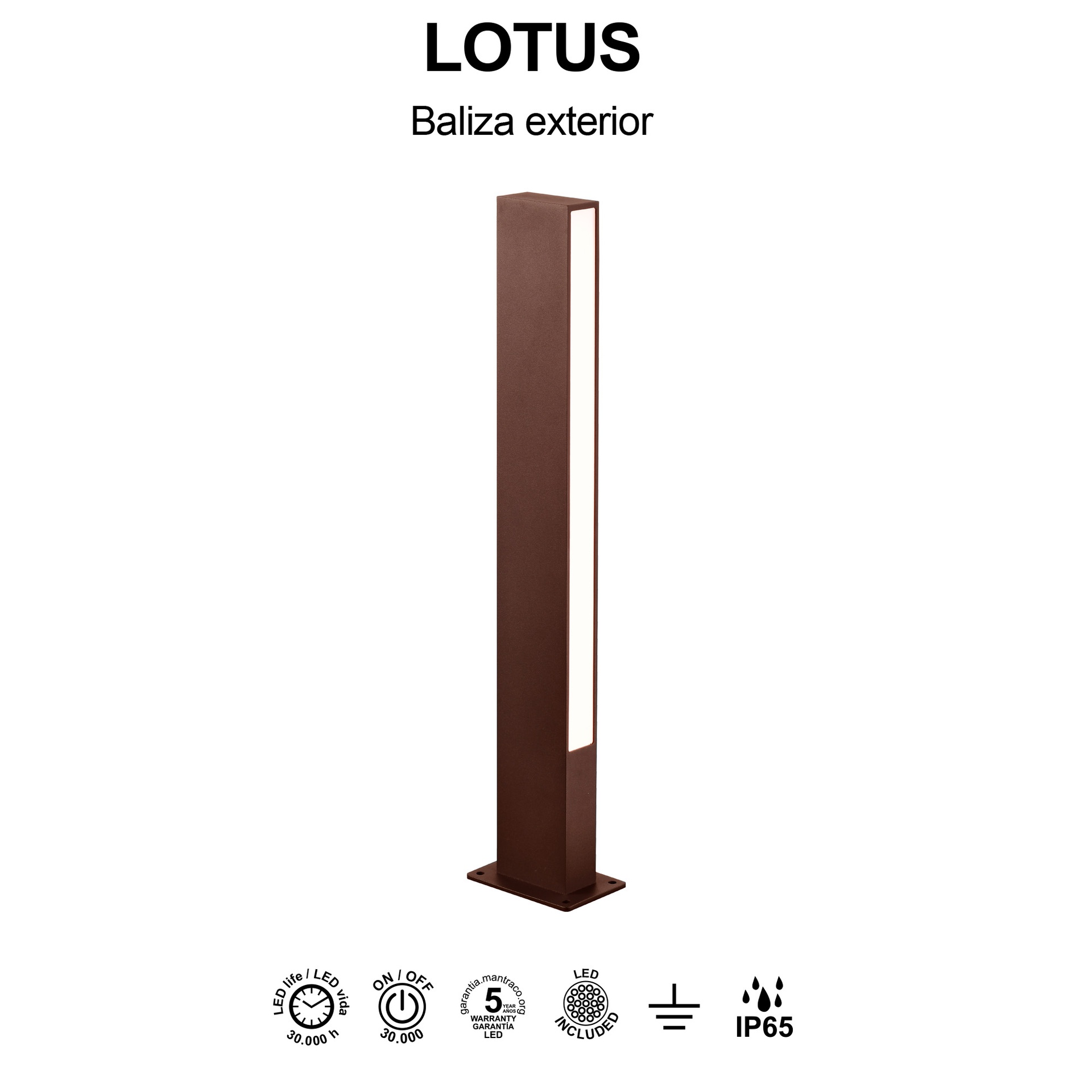LOTUS * PALETTO 60CM IP65 10W 3000K CORTEN