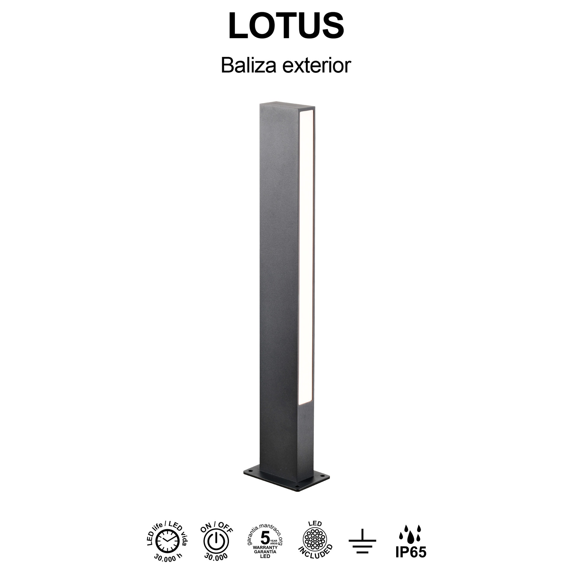 LOTUS * PALETTO 60CM IP65 10W 3000K GRIGIO