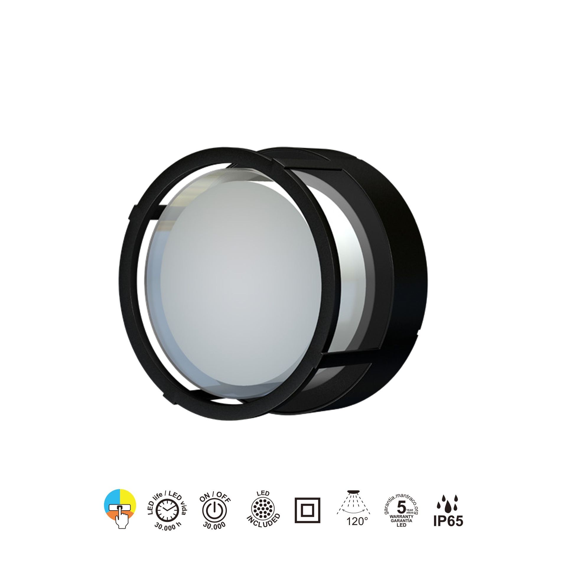 CREEK * PLAFONNIER/APPLIQUE EXTÉRIEUR NOIR LED IP65 - 15W - CCT