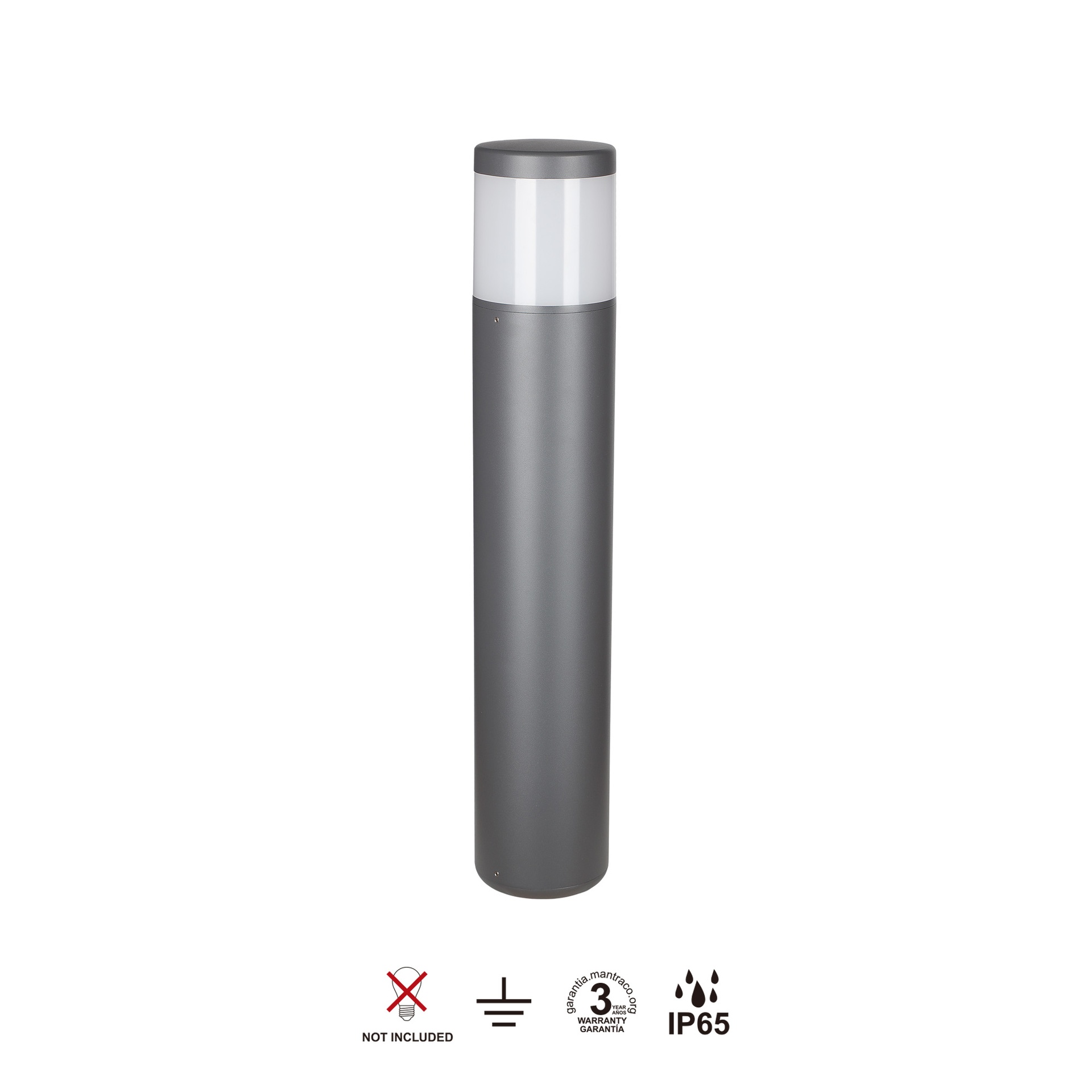 CHICAGO * EXTERIOR BOLLARD DARK GREY RED. 65CM IP65 E27
