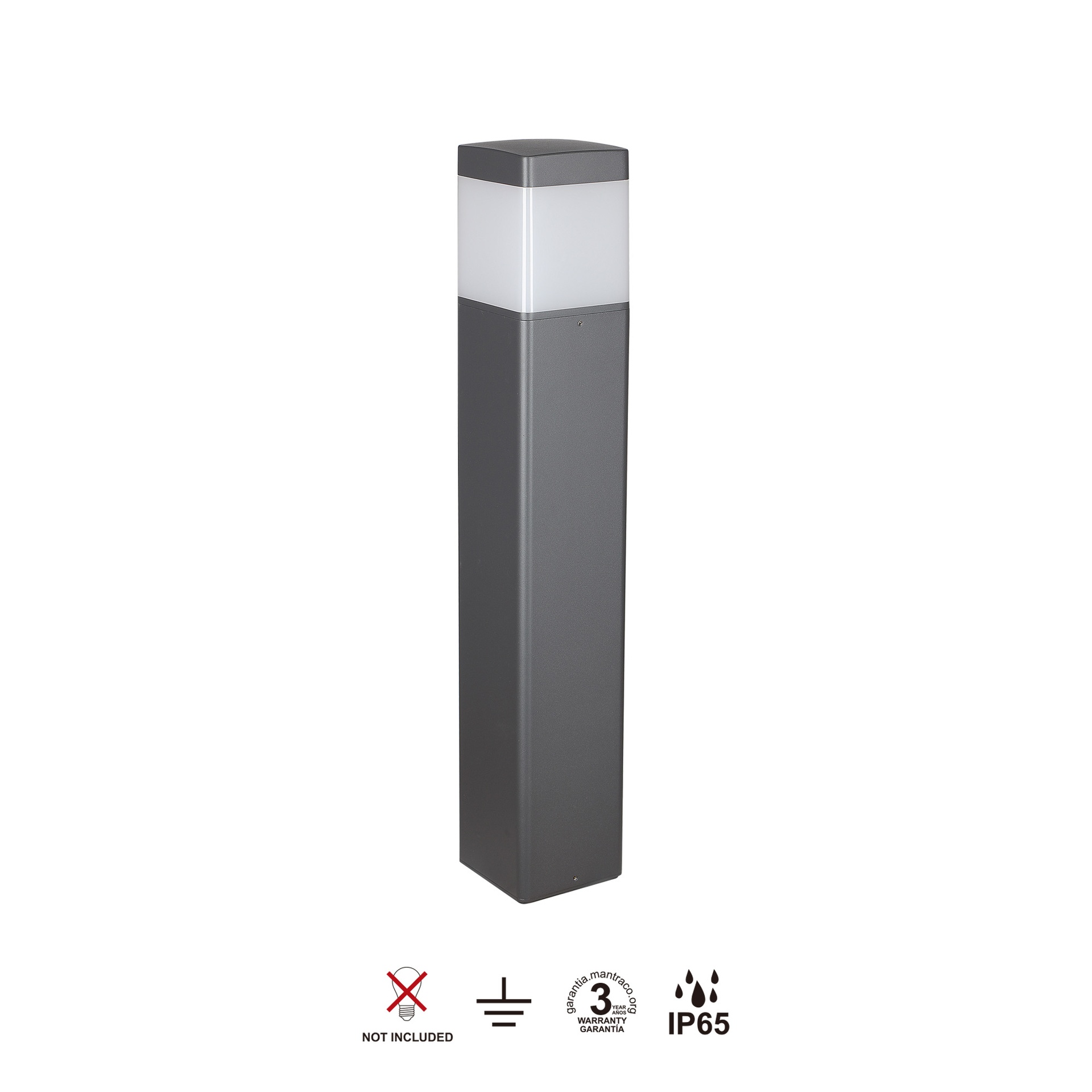 CHICAGO * BALISE EXTÉRIEURE GRIS FONCÉ SQUARE. 65CM IP65 E27