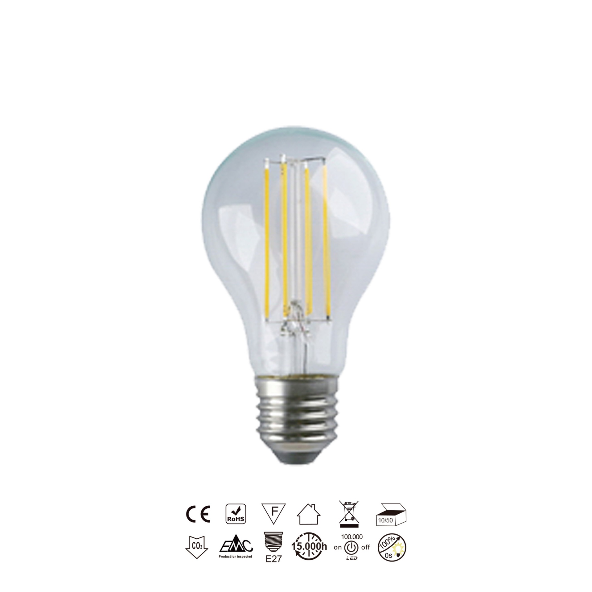 Lampadina LED - E27 STANDARD FILAMENTO - 7W - 3000K - 800lm