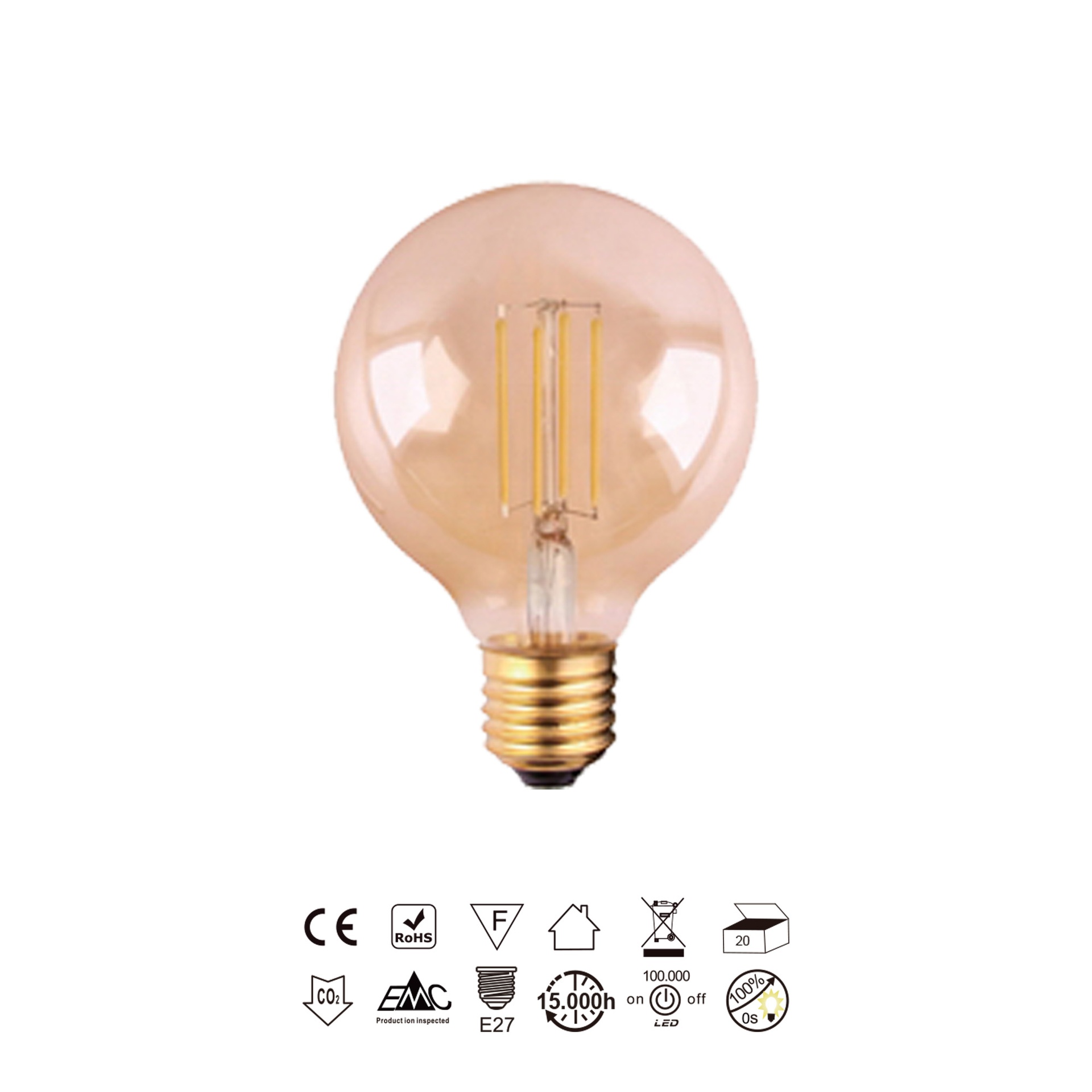 BULB LED VINTAGE AMBAR  G95 - E27 – 6,5W - 2200K
