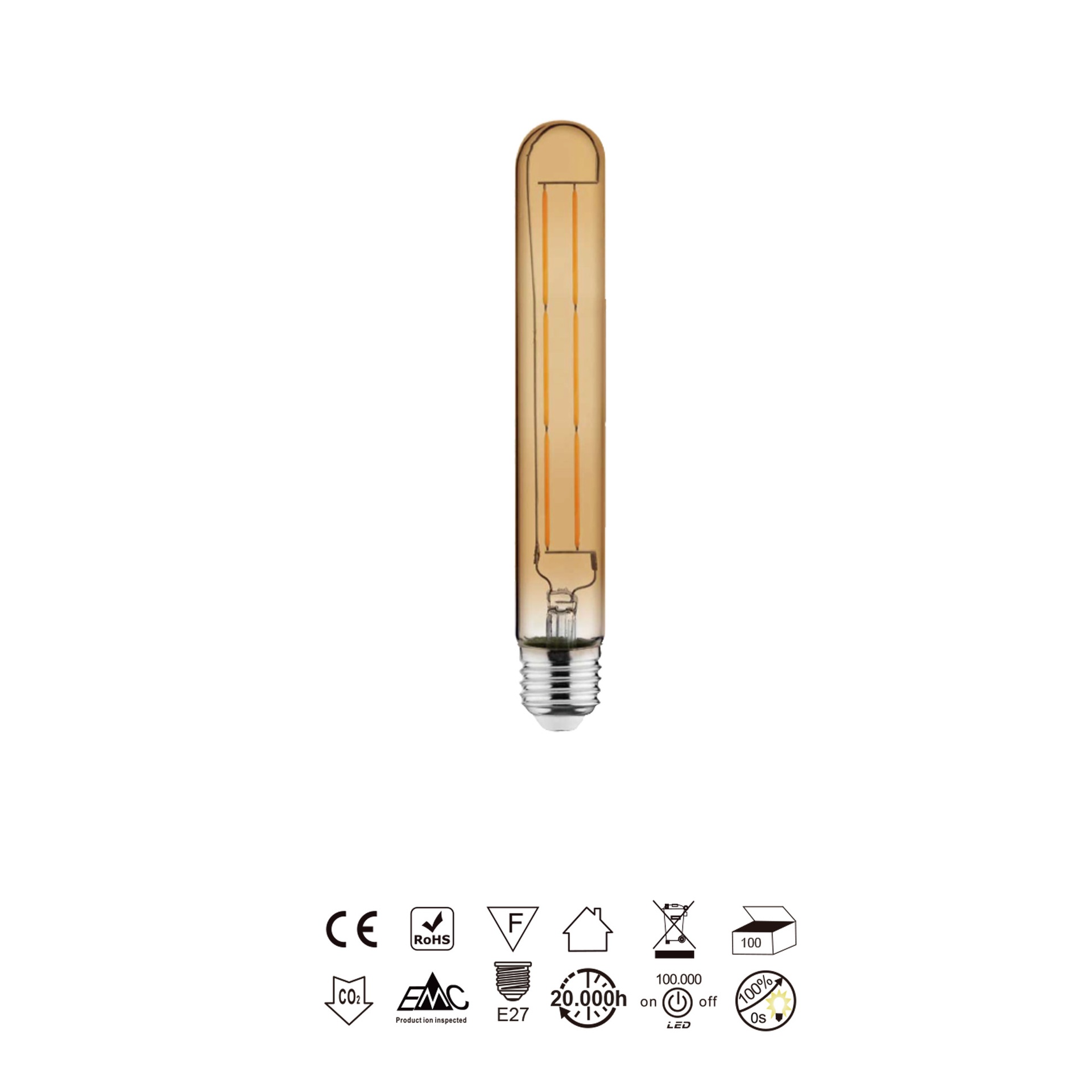 BOMBILLA LED VINTAGE AMBAR  T30 – 18,5cm - E27 – 6W - 2400K