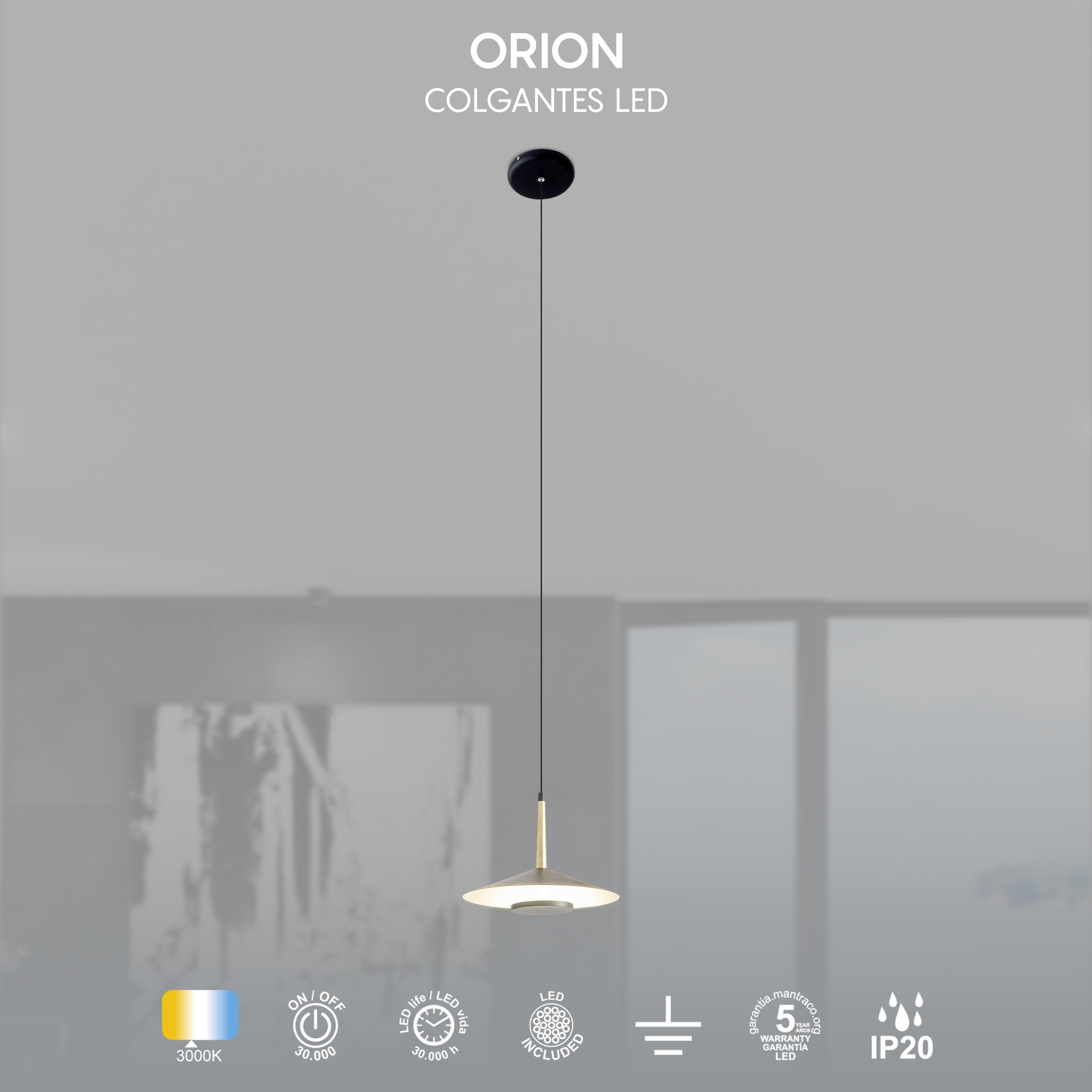 ORION * COLGANTE LED NEGRO/CUERO  1L*8W 3000K