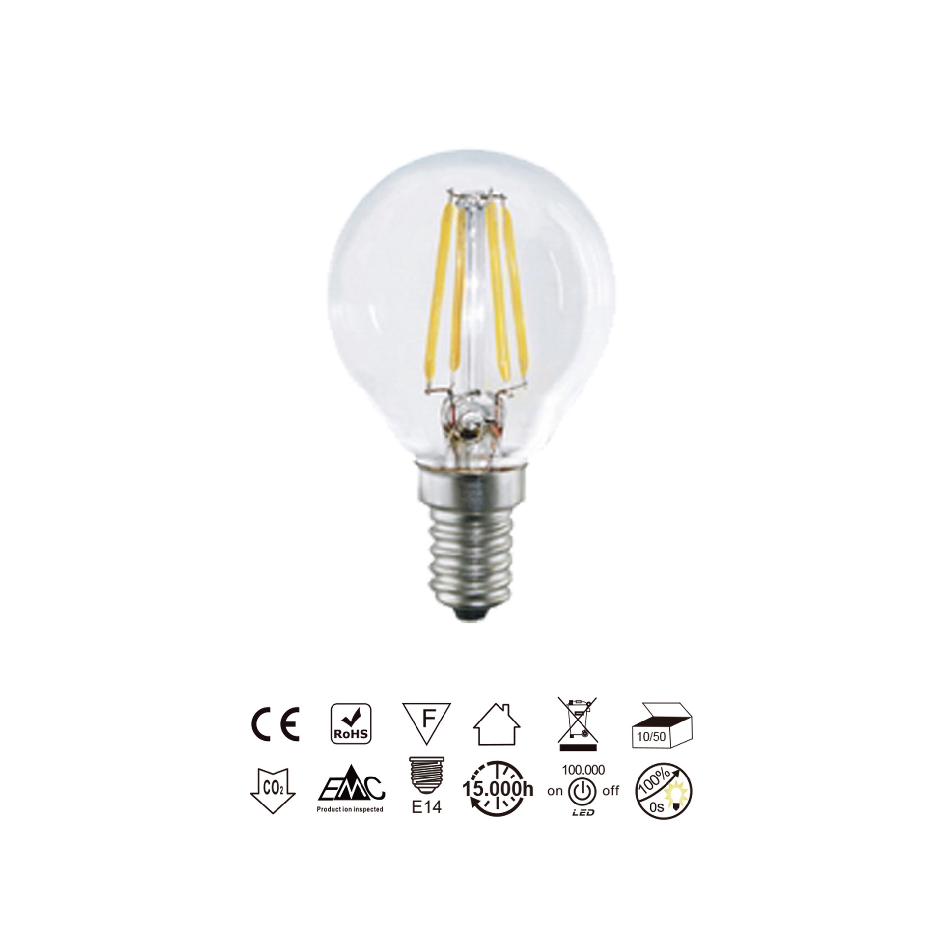 AMPOULE LED - E14 MINI FILAMENT SPHÉRIQUE - 4W - 2700K - 400Lm-360º