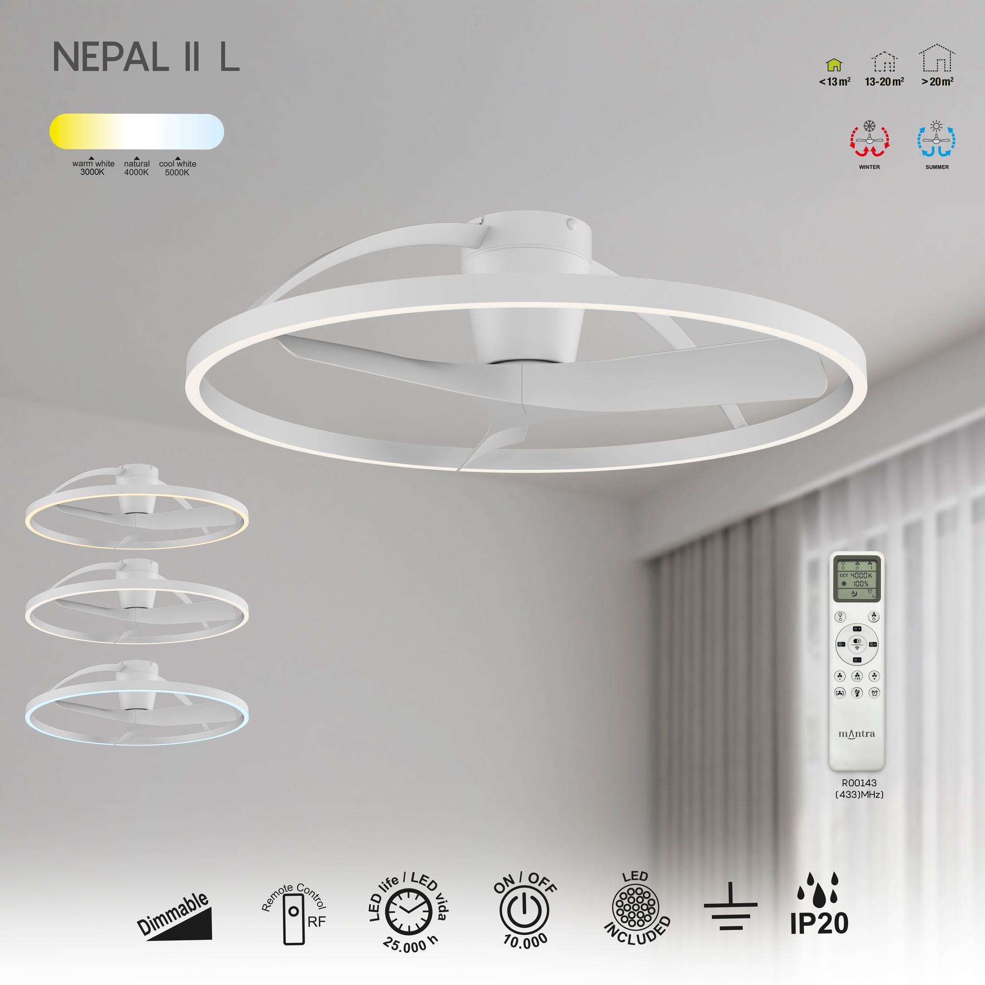 NEPAL II * VENTILATORE A SOFFITTO  - BIANCO - GRANDE