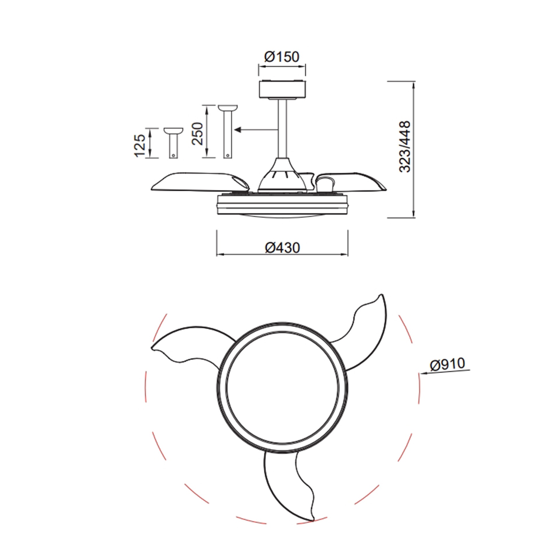 NORTH * VENTILATORELED NERO 40W-3000K-6500K