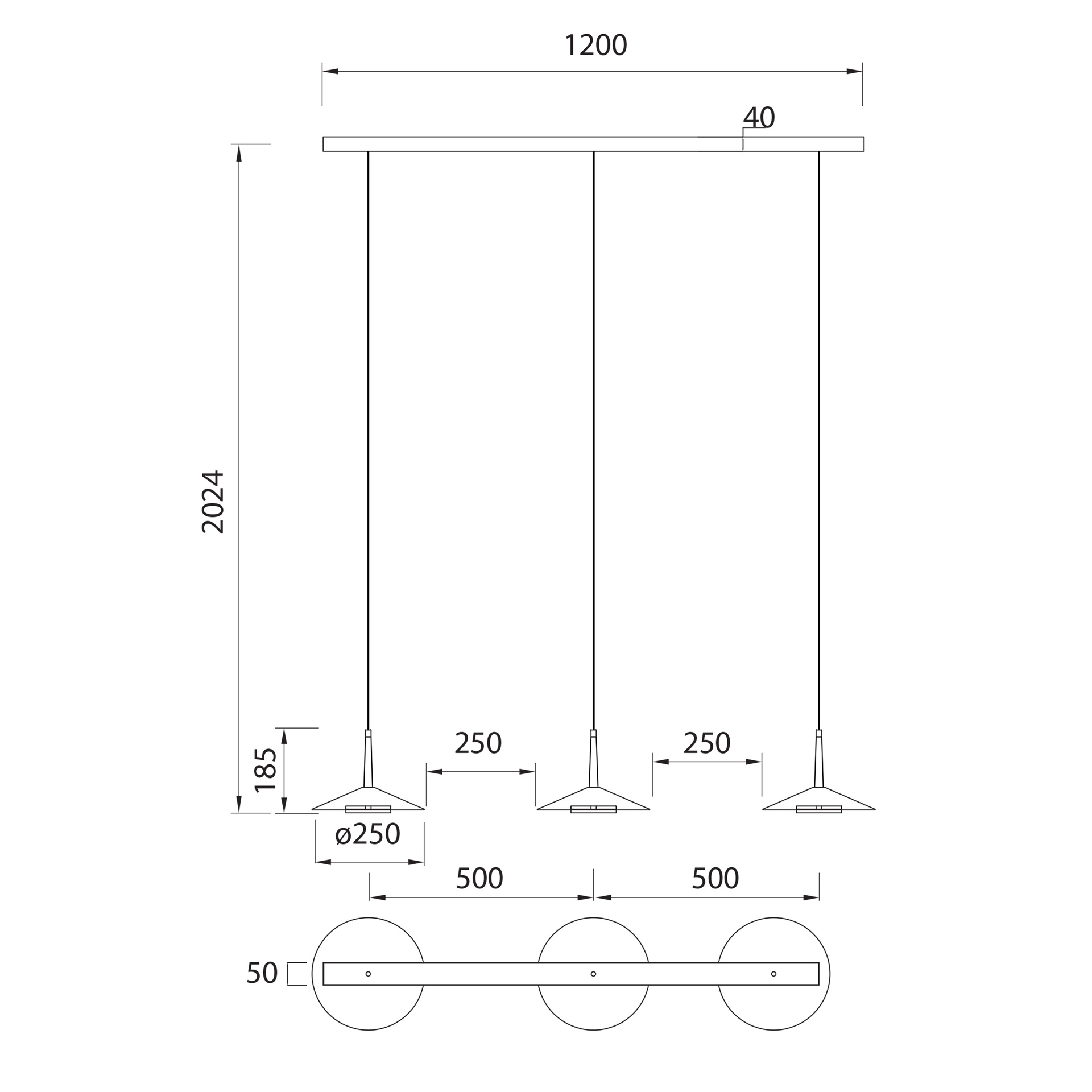 ORION * LAMPADA LINEALE NERO/CUOIO 3L LED  24W 3000K
