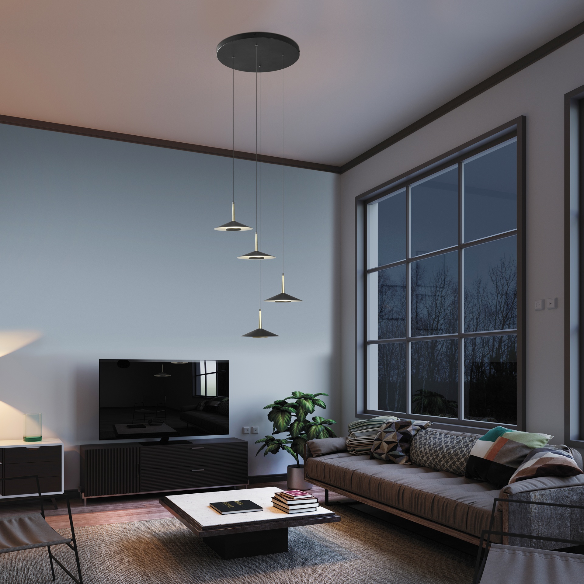 ORION * SOSPESO CIRCOLARE NERO/CUOIO  4L LED  32W  3000K