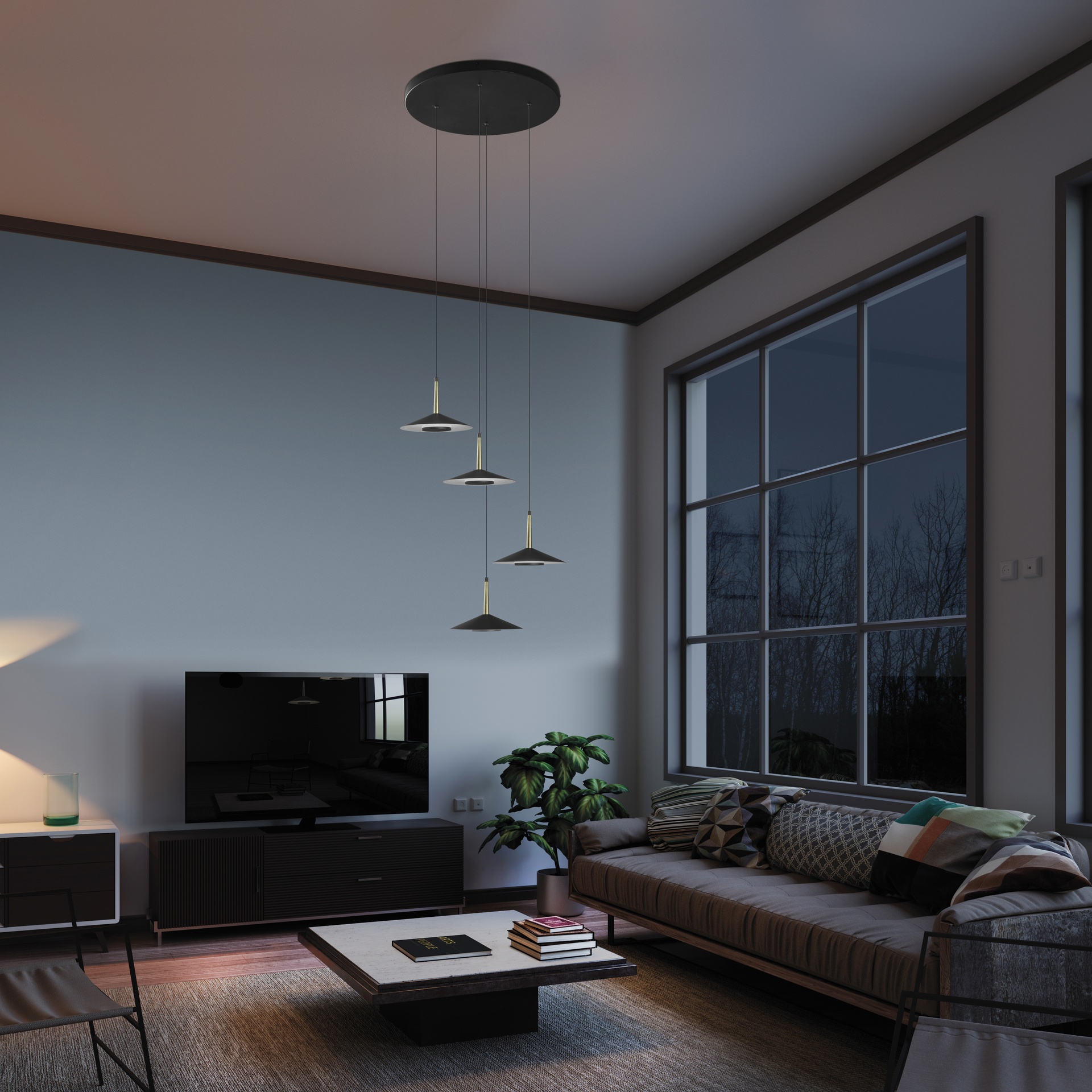 ORION * SOSPESO CIRCOLARE NERO/CUOIO  4L LED  32W  3000K