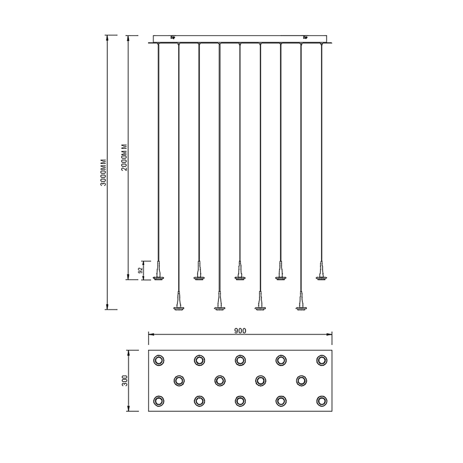 ANDRÓMEDA * Colgante Cuadrado 14xLED 5W 3000K W/T Cristal