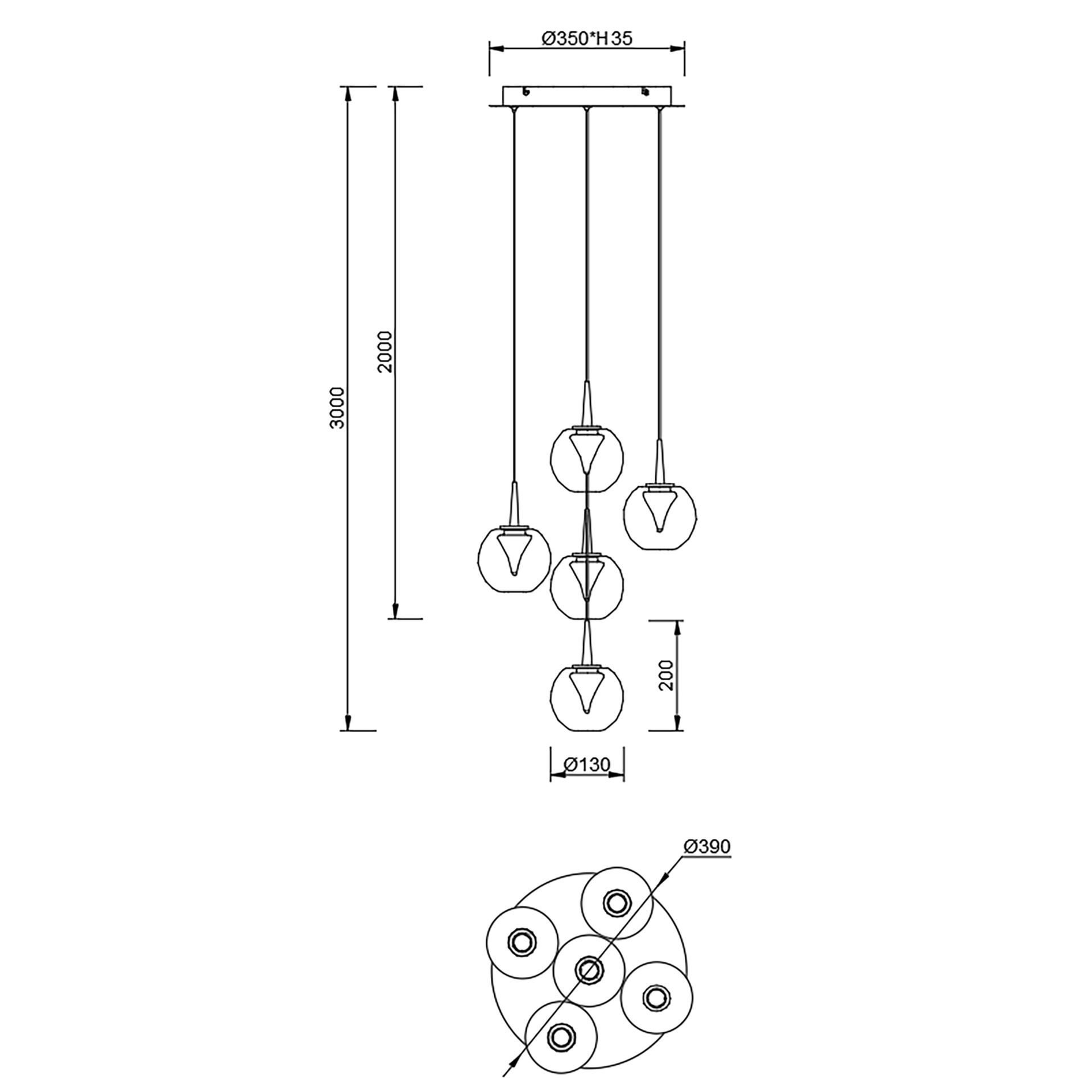 ANDROMEDA * PENDANT 5L- BASE (ROUND)  GOLD - 8941(X2) +8938+8939+8940