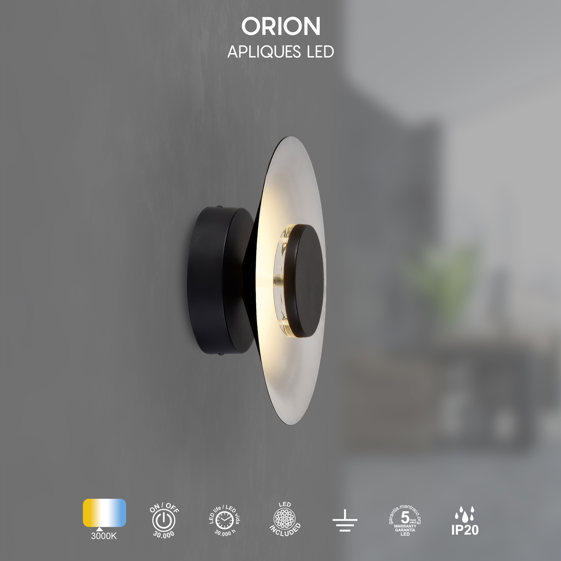 ORION * LED WALL LAMP 8W 3000K BLACK
